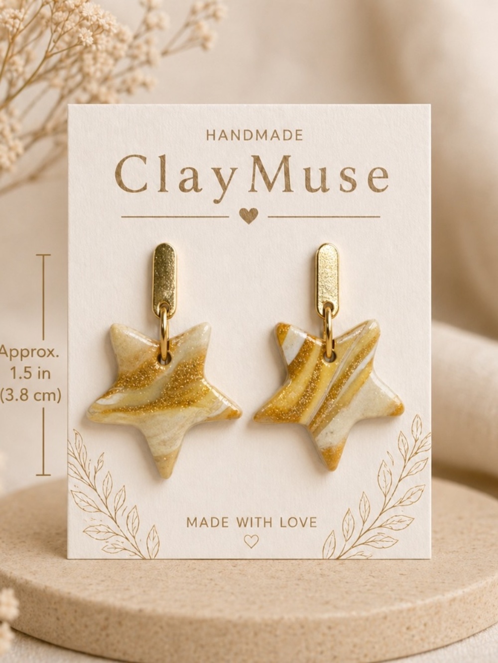 (New) Star earrings / gold details in earthy tones.